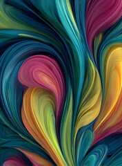 Naklejka premium Vibrant abstract oil painting with colorful flowing patterns and bold brush strokes