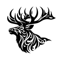 Majestic Stag Head with Intricate Tribal Antlers.