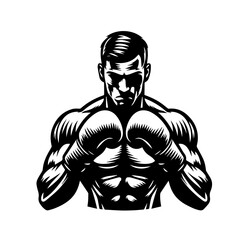 Muscular Boxer Ready for Fight.