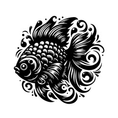 Ornate Black and White Fish Illustration.