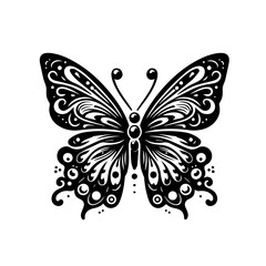 Ornate Black Butterfly Silhouette with Intricate Patterns.