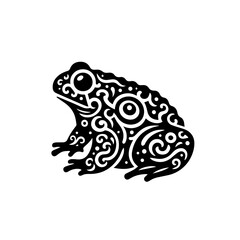 Ornate Black Frog Silhouette with Swirling Patterns.