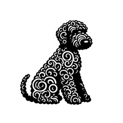 Ornate Black Poodle Silhouette with Swirls.