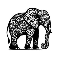 Ornate Elephant Silhouette with Intricate Patterns.