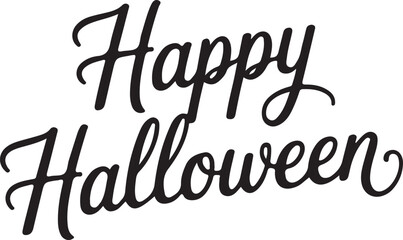 Halloween text, stylized script, black ink, happy, bats, 