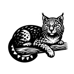 Stylized Black and White Bobcat Illustration.