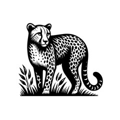 Stylized Black and White Cheetah in Grass.