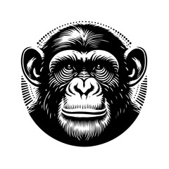 Stylized Black and White Chimpanzee Portrait.