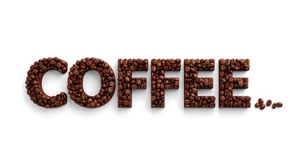 Coffee Word Art: Roasted Coffee Beans Forming the Word Coffee on White