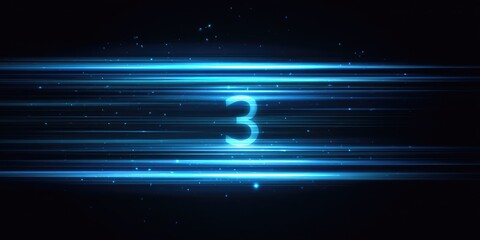 Glowing number three amidst streaks of light