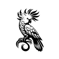 Stylized Black and White Cockatoo Perched.