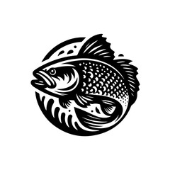 Stylized Black and White Fish Emblem.
