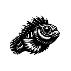 Stylized Black and White Fish Illustration.