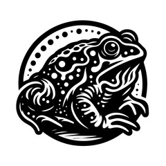Stylized Black and White Frog Illustration.