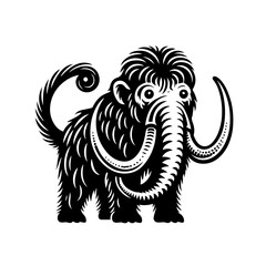 Stylized Black and White Mammoth Illustration.
