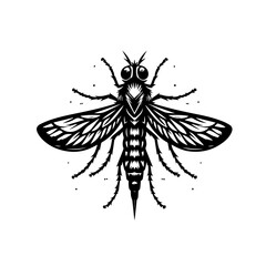 Stylized Black and White Mosquito Illustration.