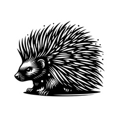 Stylized Black and White Porcupine Illustration.