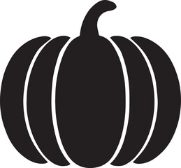 Black pumpkin silhouette with curved stem and ribbed body squash gourd