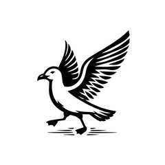 Stylized Black and White Seagull in Motion.
