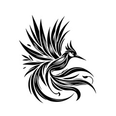 Stylized Black Bird Silhouette with Flowing Feathers.