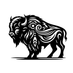 Stylized Black Bison with Tribal Ornaments.