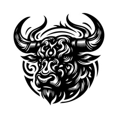 Stylized Black Bull Head Tribal Design.