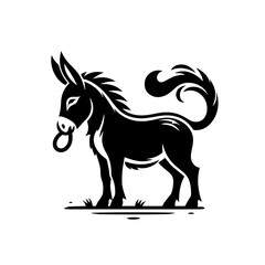 Stylized Black Donkey Silhouette on White Background.