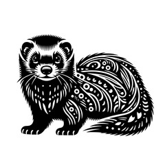 Stylized Black Ferret with Intricate Tribal Patterns.