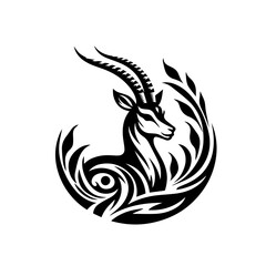 Stylized Black Gazelle Silhouette with Swirling Ornaments.