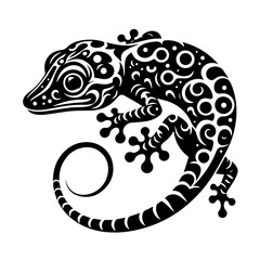 Stylized Black Gecko with Tribal Patterns 1.