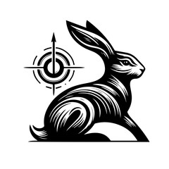 Stylized Black Rabbit with Compass Symbol.