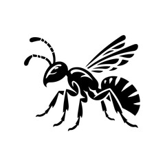 Stylized Black Wasp Insect Illustration.