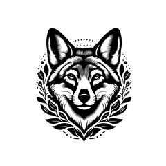 Stylized Wolf Head with Floral Embellishments.