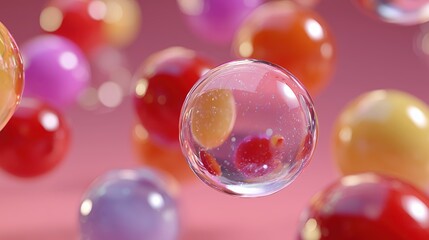 Colorful Floating Spheres on Pink Background