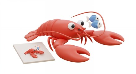 Lobster figurine with small fish