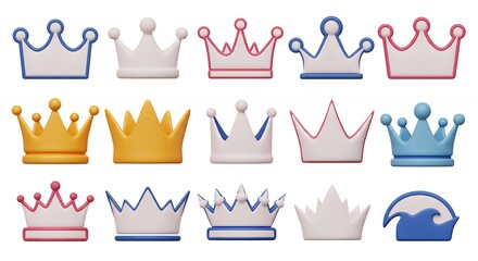 Multicolored crown collection isolated