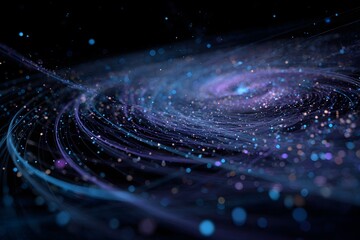 A digital artwork of an abstract, swirling vortex made up entirely from blue and purple data points, representing the vastness of information in cyberspace.