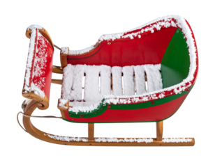 Top-Down View of an Empty Christmas Sleigh with Snow Accents PNG