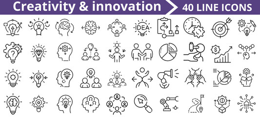 Creativity and innovation line icons for business and finance concept  
