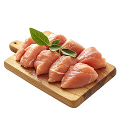 Raw chicken breast on wooden board fresh meat isolated on transparent background