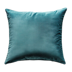 Teal velvet square pillow soft cushion isolated on transparent background