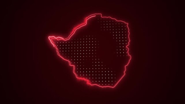 3D Moving Neon Red Zimbabwe Map Borders Outline Loop Background