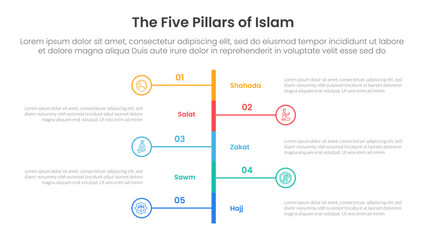 five pillars of islam infographic template banner with vertical timeline stype left and right with 5 point list information for slide presentation