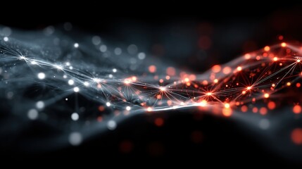 Abstract Network Connection Flowing Particles In Dark Space