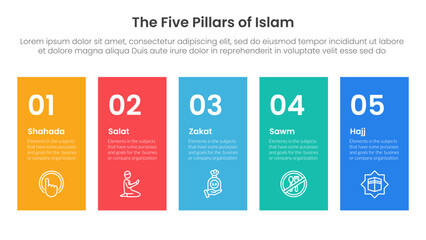 five pillars of islam infographic template banner with height rectangle shape balance with 5 point list information for slide presentation