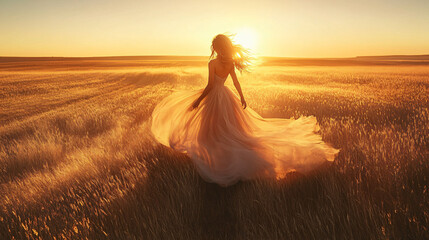 Woman enjoying a peaceful day in a lush green field surrounded by nature and wildflowers