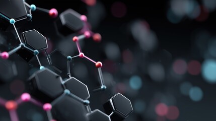 Abstract 3D Network Of Dark Hexagons And Colorful Nodes