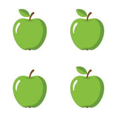 Seamless Pattern of Green Apples with Leaves on a White Background