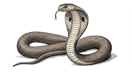 Dangerous Cobra with Hood Up Vintage Snake Engraving