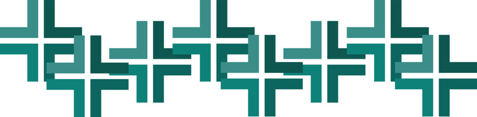 Obraz premium Teal Geometric Cross Pattern Border – Modern Abstract Overlapping Lines Design, Ideal for Tech Backgrounds, Digital Projects, Business Graphics, Web Elements, and Seamless Structural Art